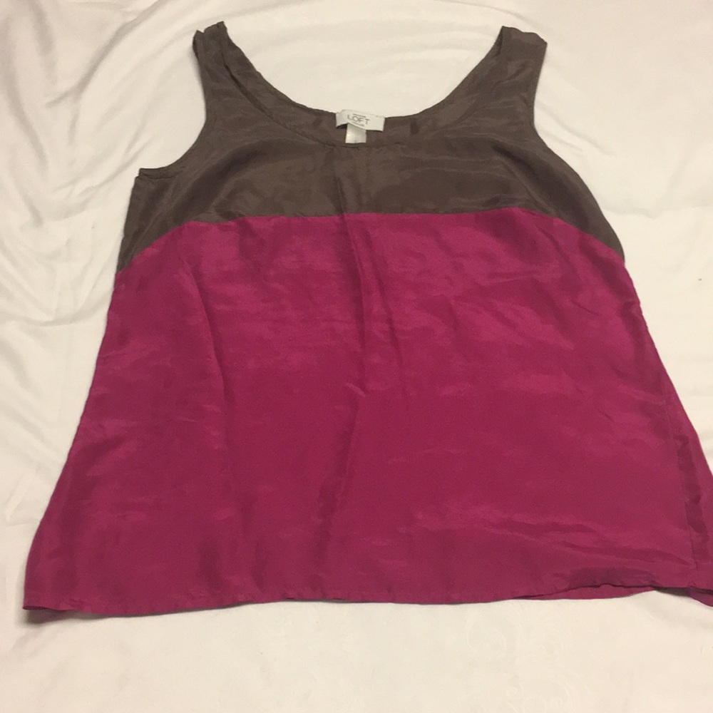 Pink and grey Color-blocked Silk Tank Top
